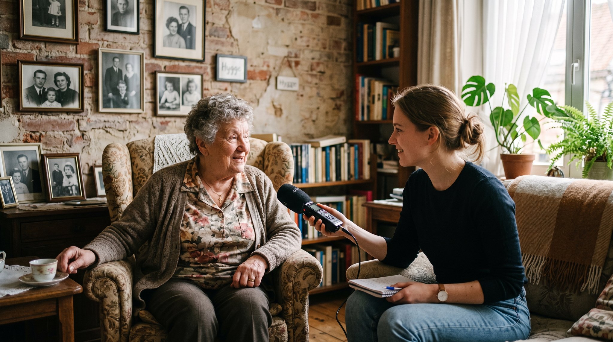 Une aînée raconte son histoire au micro